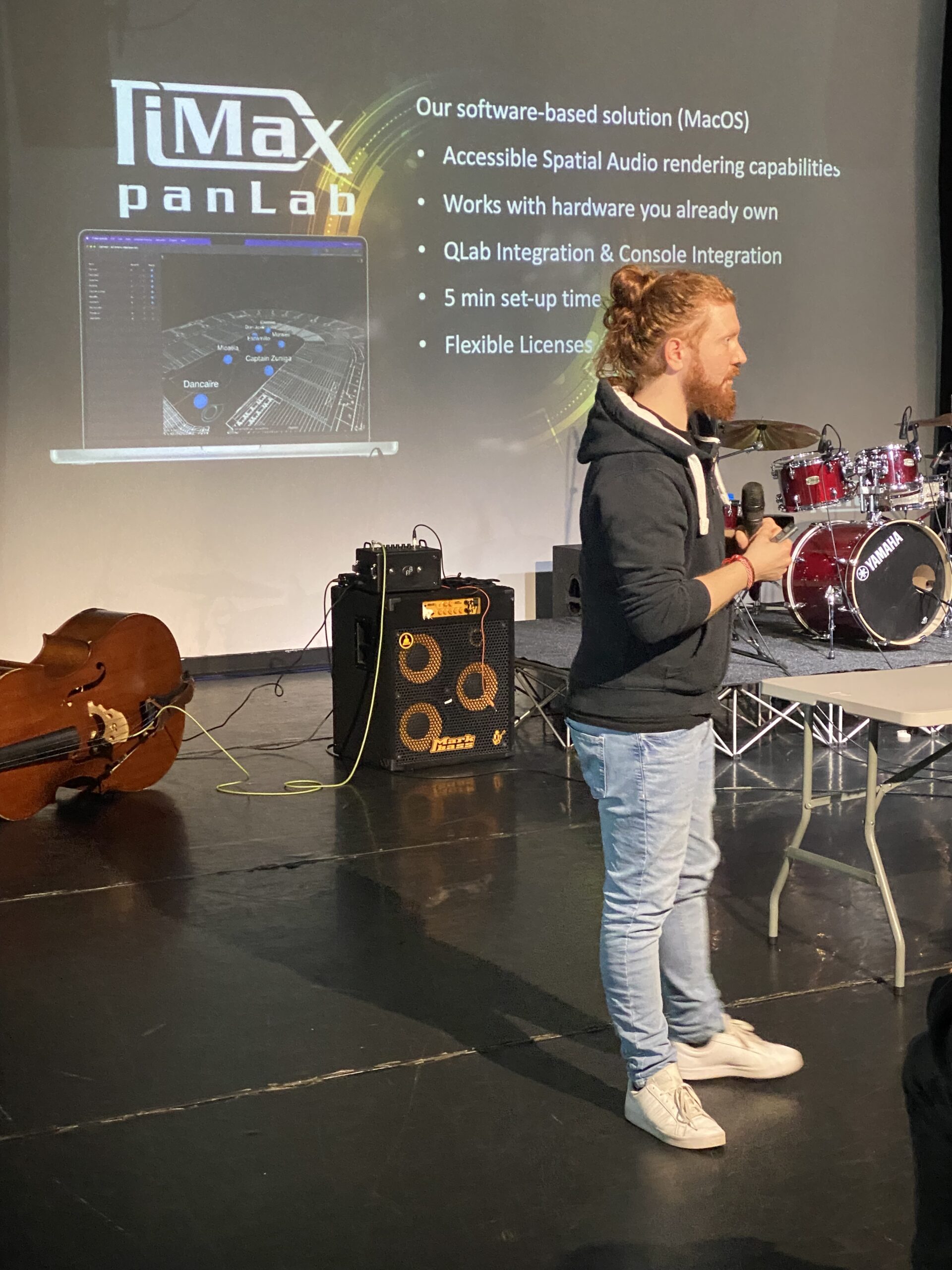 TiMax PanLab presentation showing live spatial audio control features