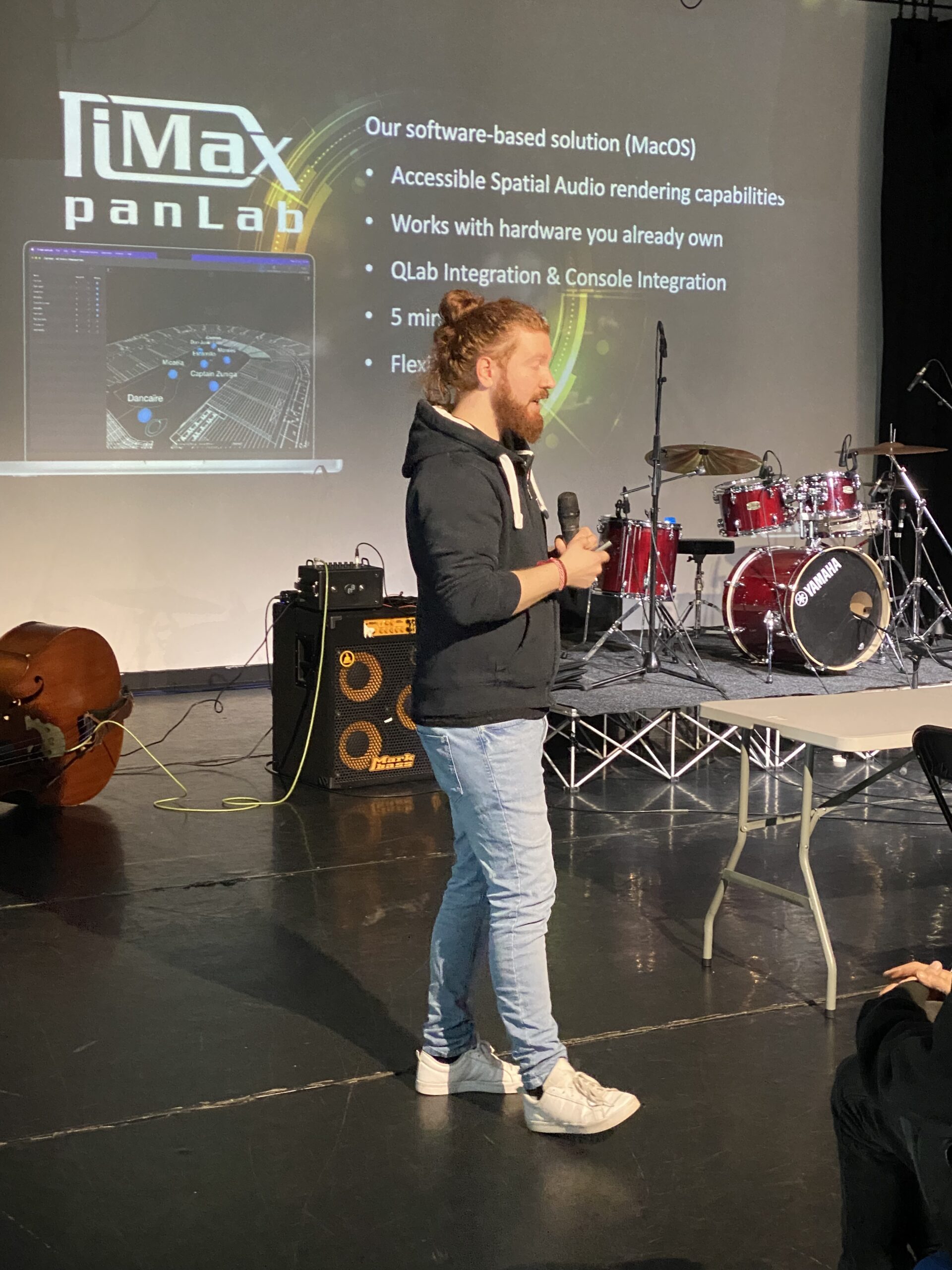 TiMax representative presenting PanLab during the immersive audio workshop at Rich Mix