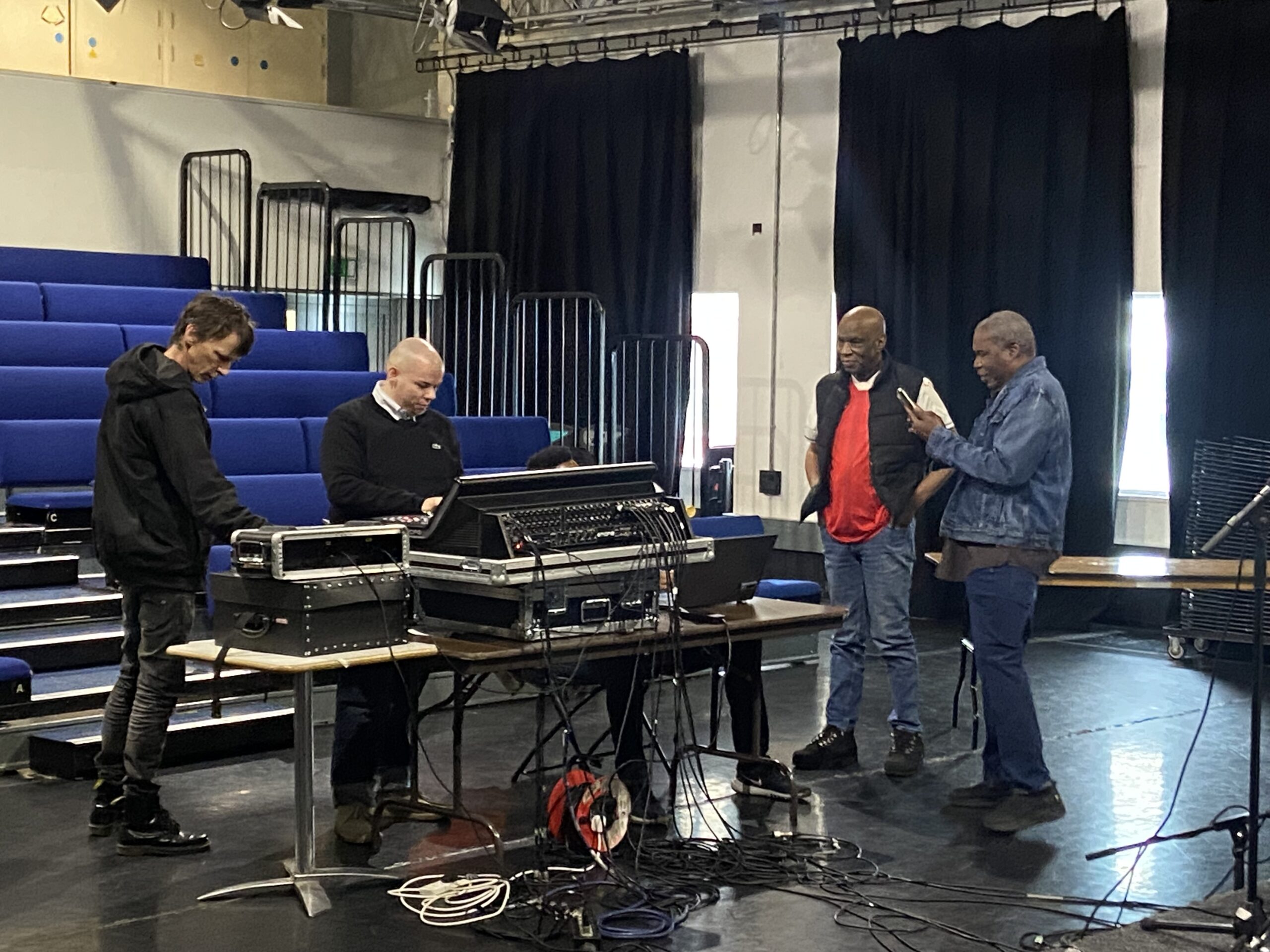 Scientist and the technical team preparing the immersive live system at Rich Mix
